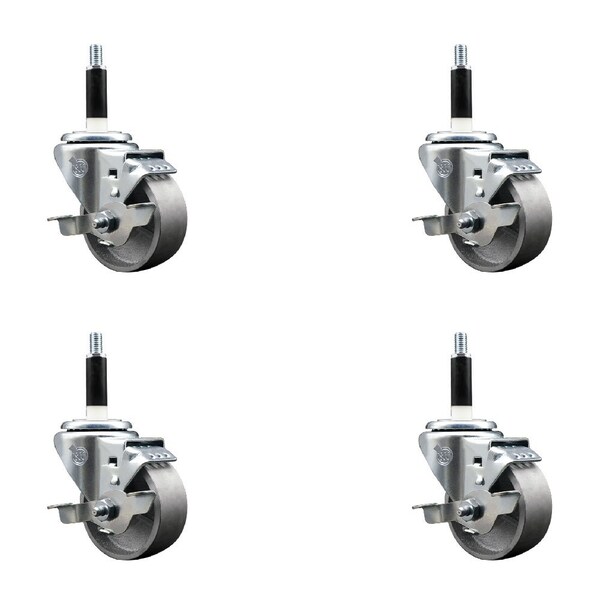 Service Caster 3'' Semi Steel Swivel 7/8'' Expanding Stem Caster Set with Brake, 4PK SCC-EX20S314-SSS-TLB-78-4 - main